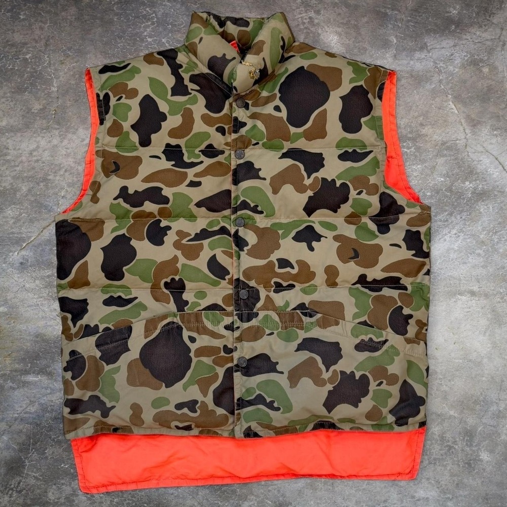 Vintage Hansa Branta Camo Reversible Goose Down Puffer Vest Men's Large Hunting